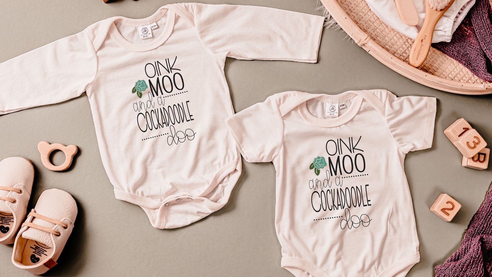 oink moo cockadoodle doo party outfit for baby girl coming home outfit, farm baby shower gift set, cute baby bibs, cow lovey blanket for