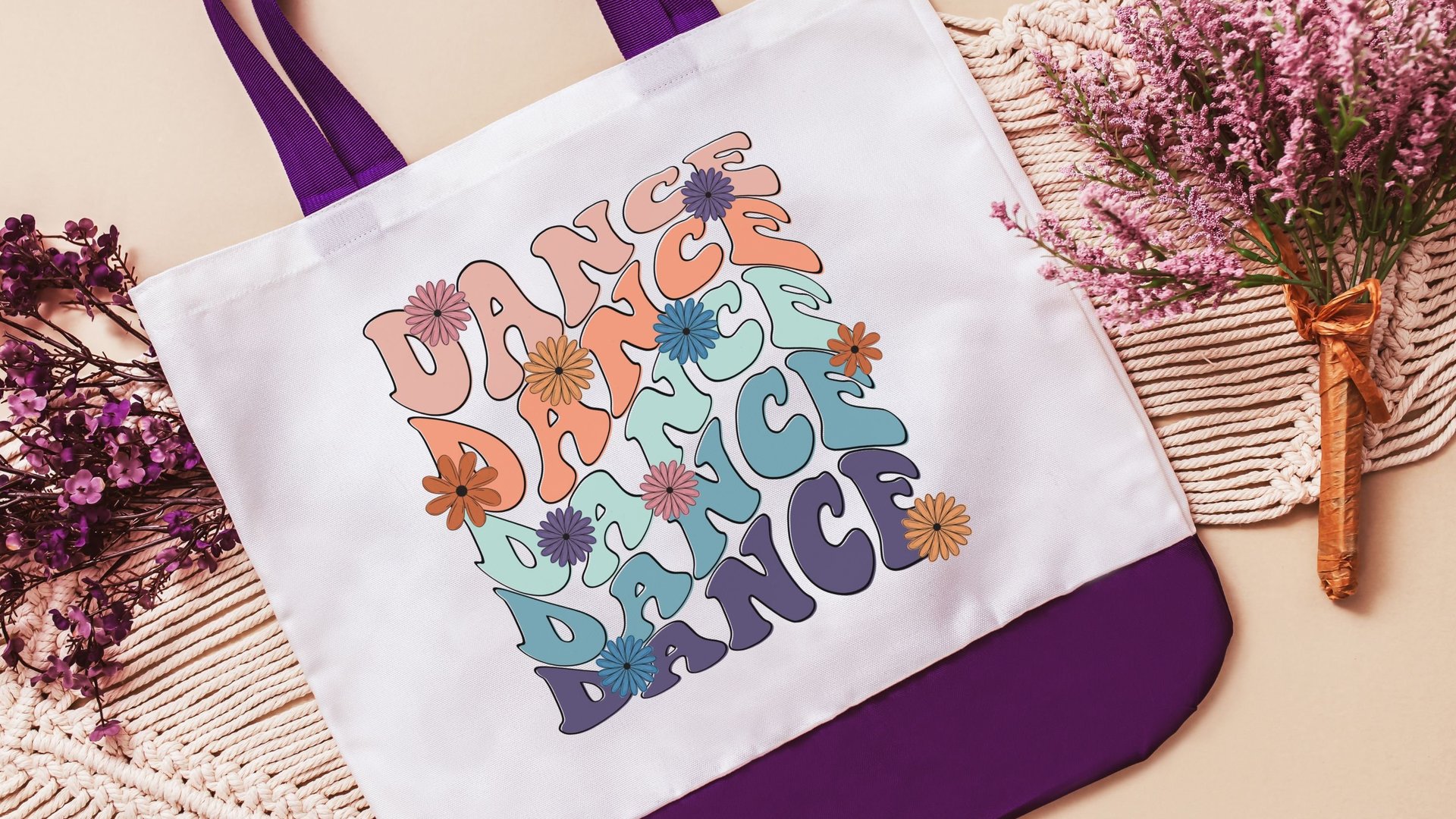 70s inspired retro flower tote bag for dance tote bag for girls, dance mom gifts, dance team senior gifts for college girls, Easter basket