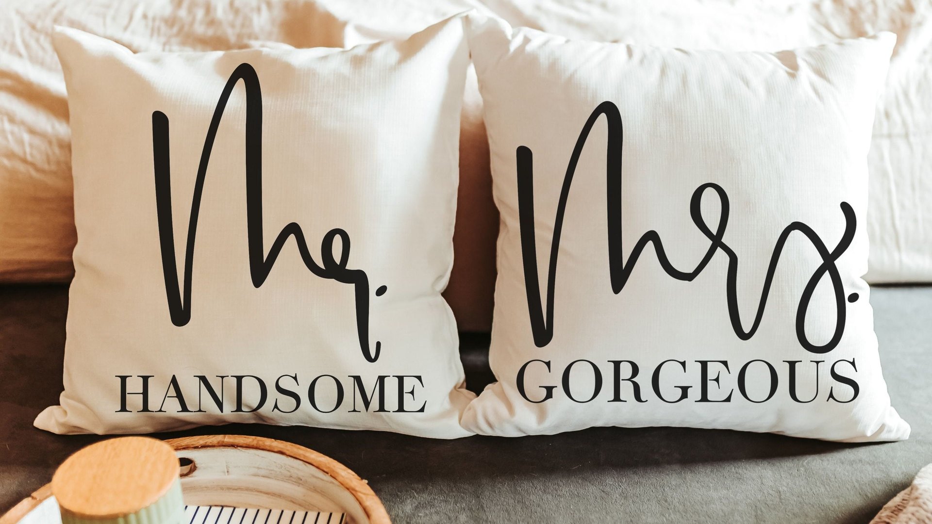 mr and mrs pillows for bed, unique wedding gifts for couple, romantic throw pillow set of two, newlywed stuff, his and hers gifts, bride and