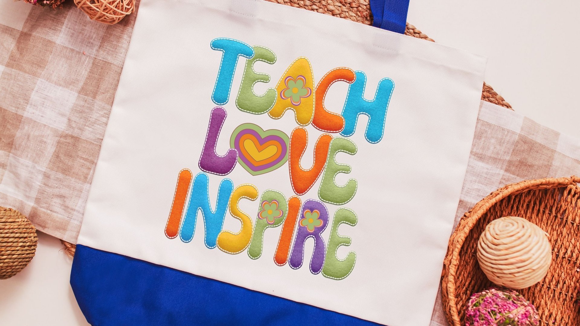 teach love inspire hippie tote bag for school, cute teacher appreciation gift from class, first year teacher gifts for women, whimsical tote