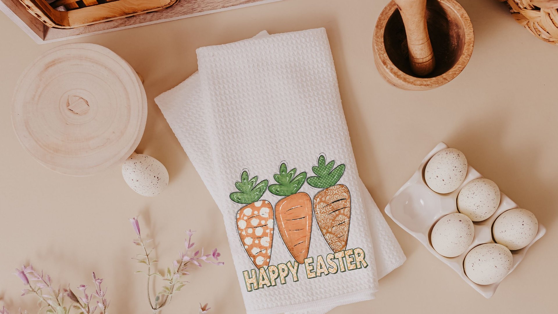 happy Easter kitchen towels for Mom, cute carrot farmhouse Easter decor, Easter basket stuffers for adults, Easter gifts for women, spring