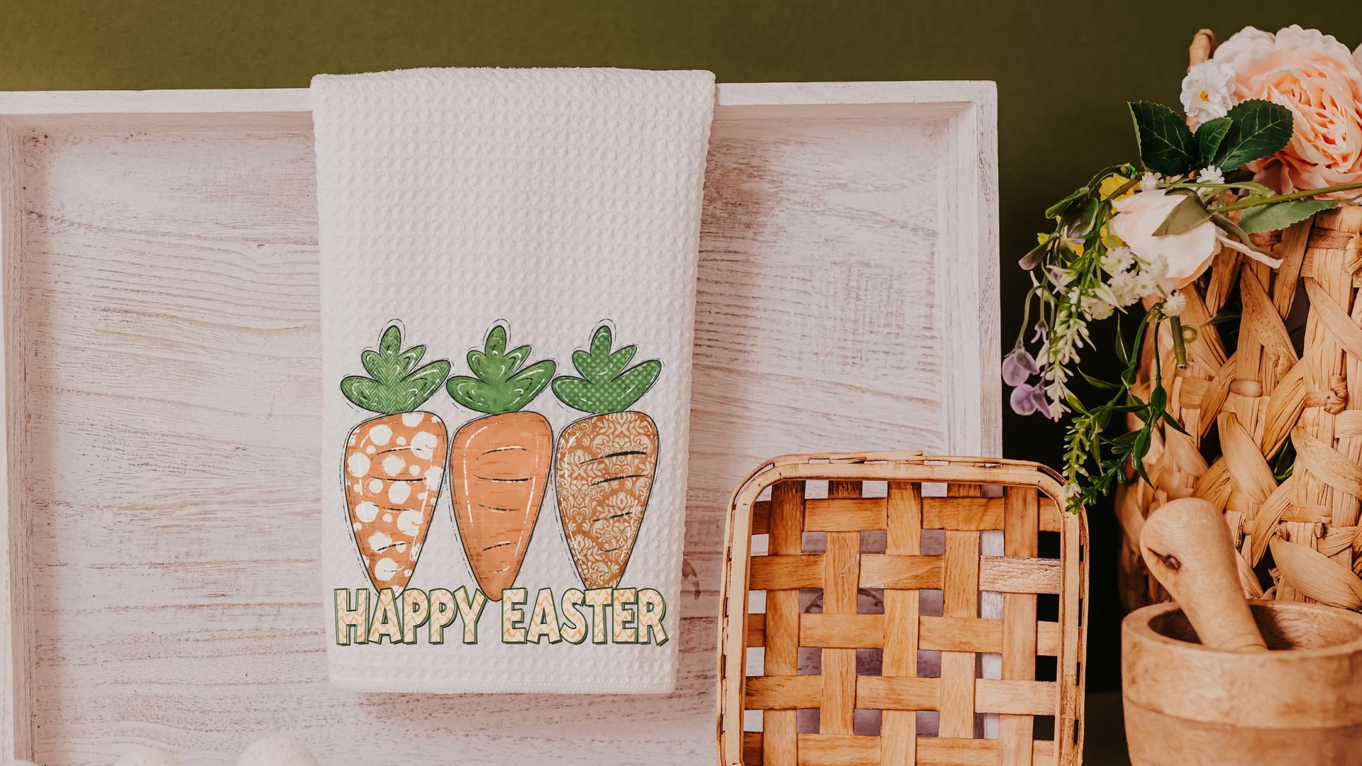 happy Easter kitchen towels for Mom, cute carrot farmhouse Easter decor, Easter basket stuffers for adults, Easter gifts for women, spring