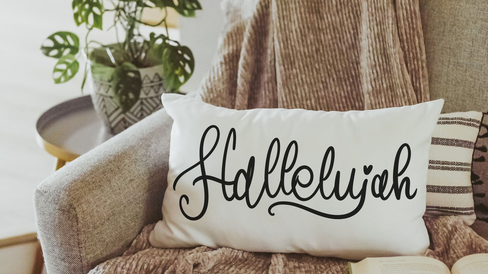 minimalist Christian throw pillow for bedroom, Hallelujah decor, Christian Mothers day gifts for godmother, lumbar pillow cover 12x20, Bible