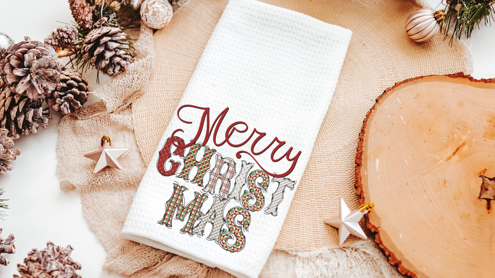 Merry Christmas throw pillow for couch modern Christmas decor for home, trendy Christmas kitchen towels for friends, secret Santa gifts for