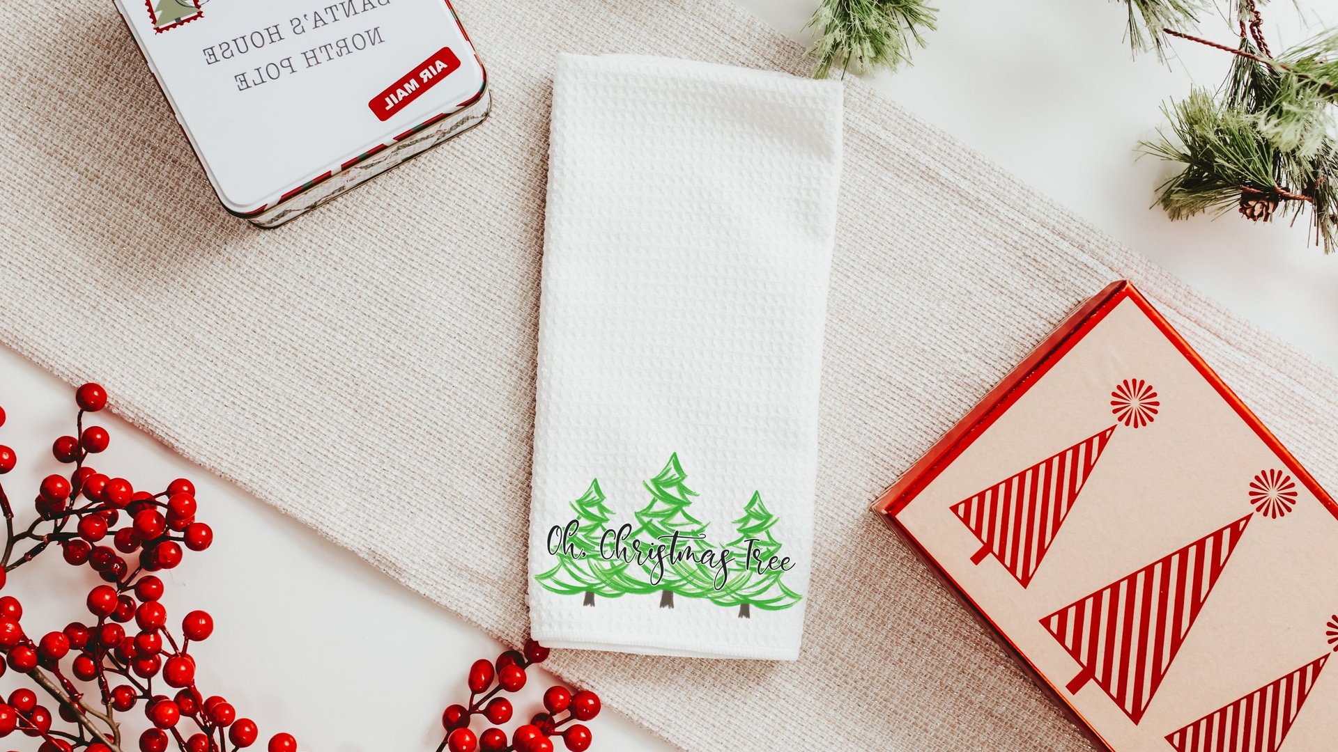 oh Christmas tree Christmas kitchen towels for friends, pine tree Christmas hand towels for bathroom, cute Christmas hostess gifts for women