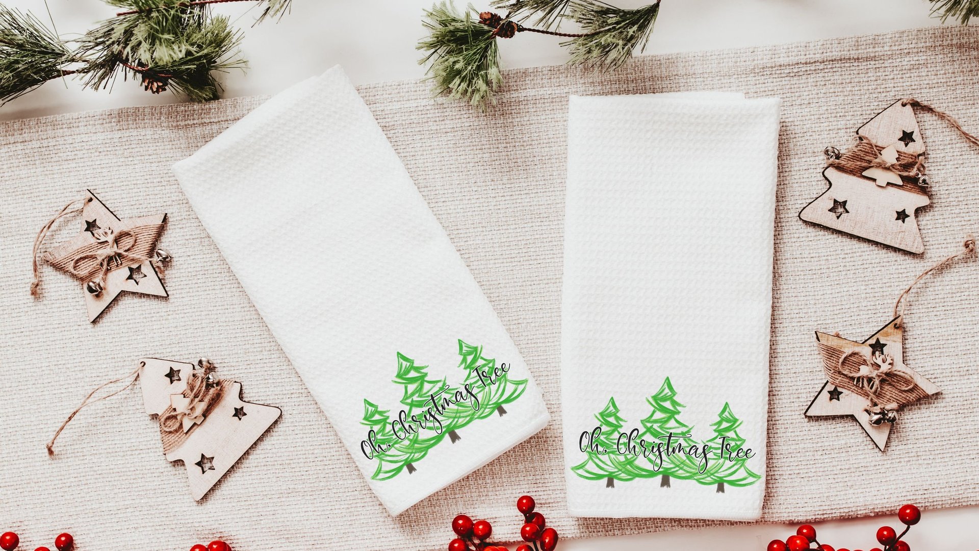 oh Christmas tree Christmas kitchen towels for friends, pine tree Christmas hand towels for bathroom, cute Christmas hostess gifts for women