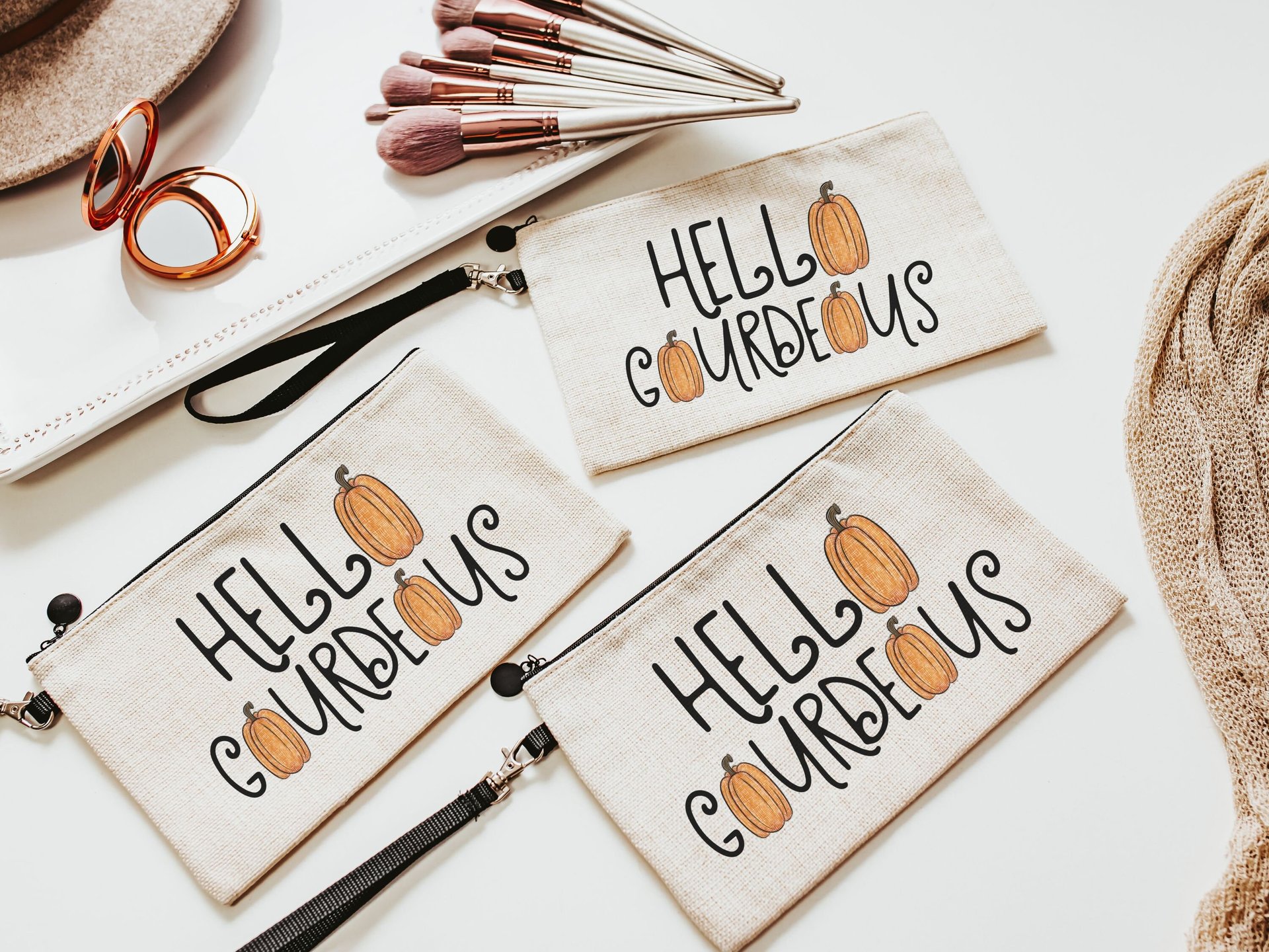 hello gourdgeous makeup bag, stocking stuffers for teenage girls, Christmas gift for daughter, cosmetic bag for purse, lash tech gifts, best