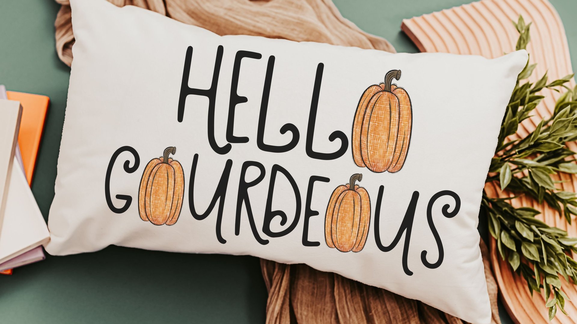 hello gourdgeous funny throw pillows for sofa, fall decor for home pumpkin lumbar pillow cover 12x20, Thanksgiving hostess gifts for women,