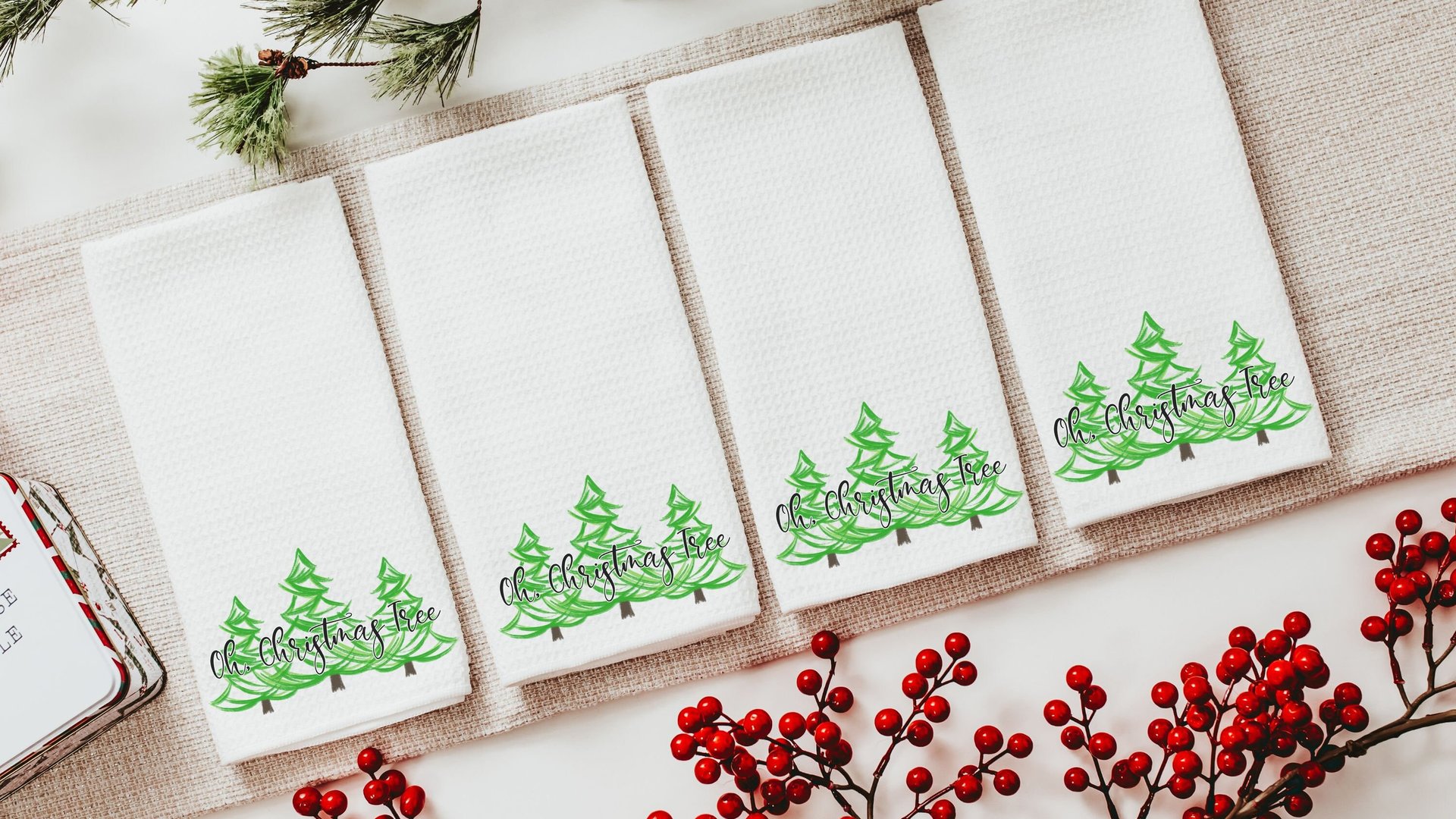 oh Christmas tree Christmas kitchen towels for friends, pine tree Christmas hand towels for bathroom, cute Christmas hostess gifts for women