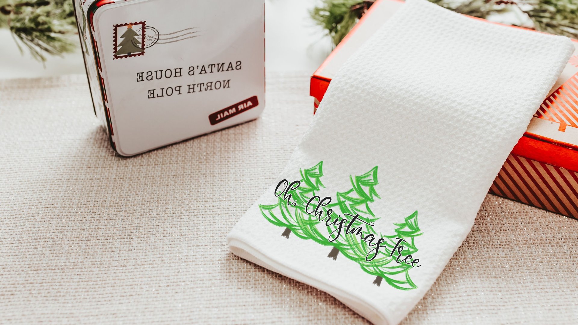 oh Christmas tree Christmas kitchen towels for friends, pine tree Christmas hand towels for bathroom, cute Christmas hostess gifts for women