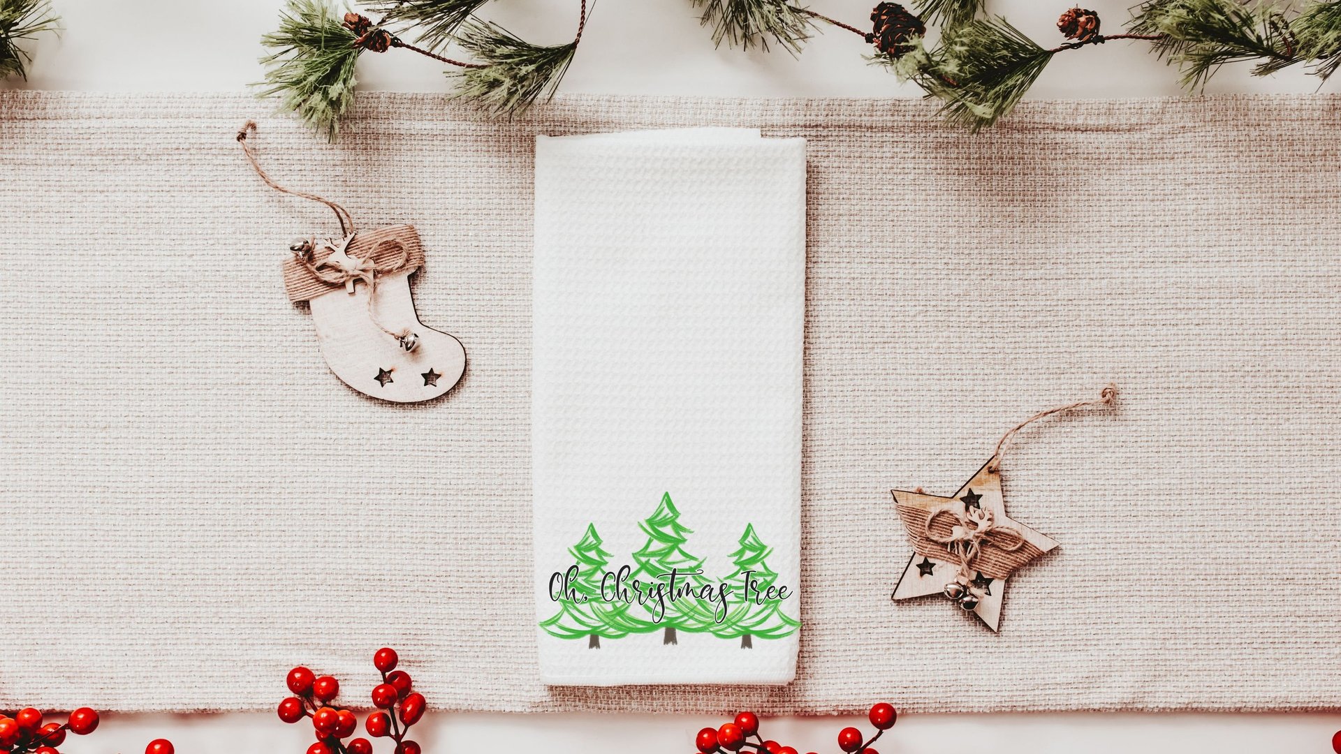 oh Christmas tree Christmas kitchen towels for friends, pine tree Christmas hand towels for bathroom, cute Christmas hostess gifts for women