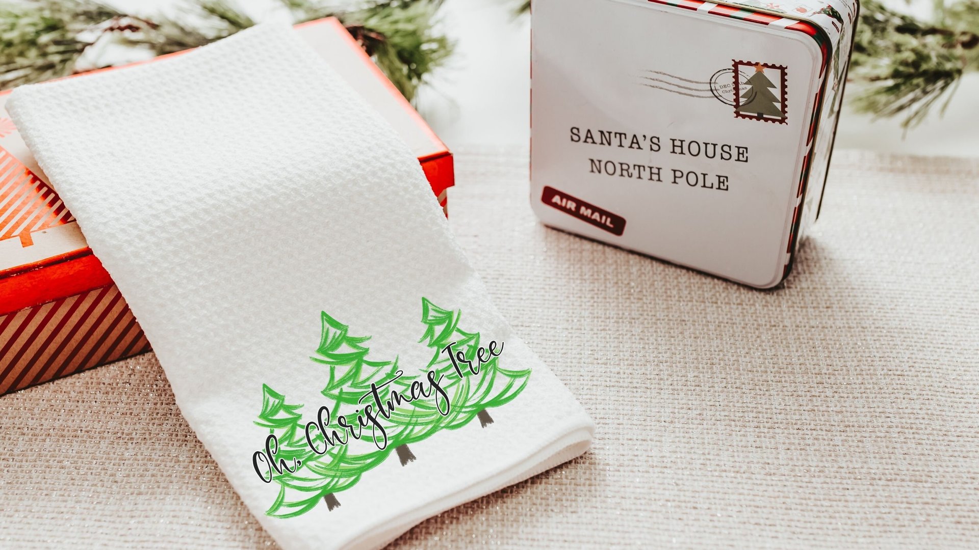 oh Christmas tree Christmas kitchen towels for friends, pine tree Christmas hand towels for bathroom, cute Christmas hostess gifts for women