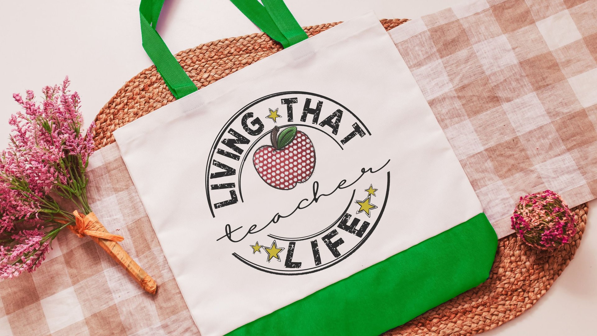 teacher life tote bag for books, cute teacher gifts for her, reusable shopping bag, preschool teacher appreciation gifts for women, eco