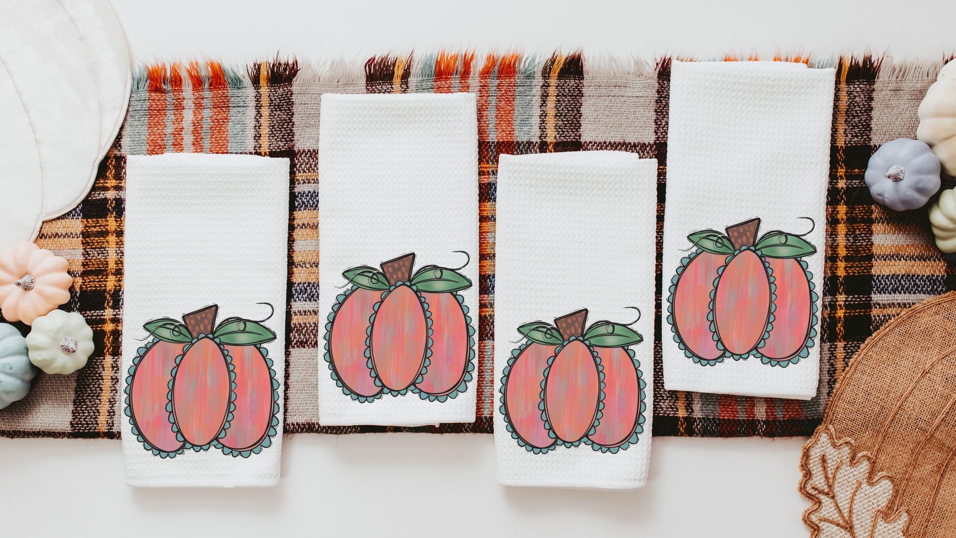 watercolor pumpkin throw pillows for couch trendy fall decor for home, autumn kitchen towels, Thanksgiving hostess gift for women, farmhouse