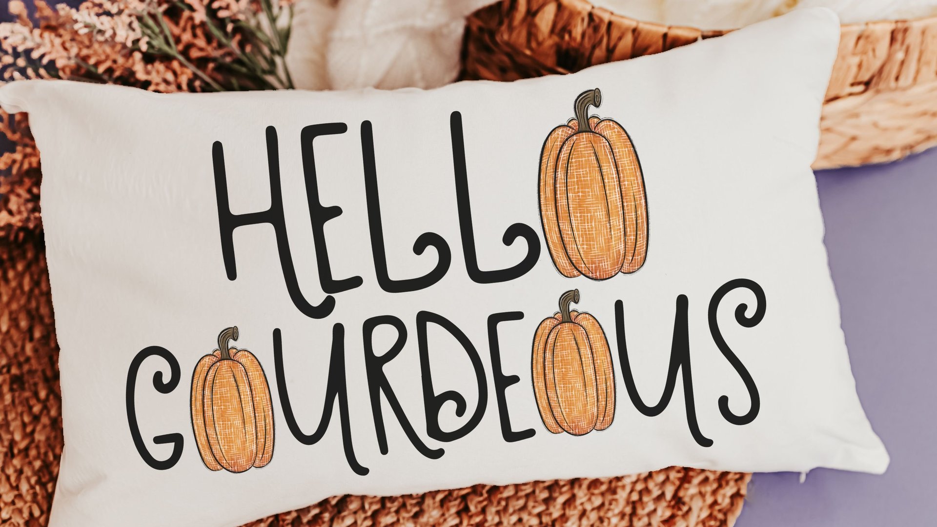 hello gourdgeous funny throw pillows for sofa, fall decor for home pumpkin lumbar pillow cover 12x20, Thanksgiving hostess gifts for women,