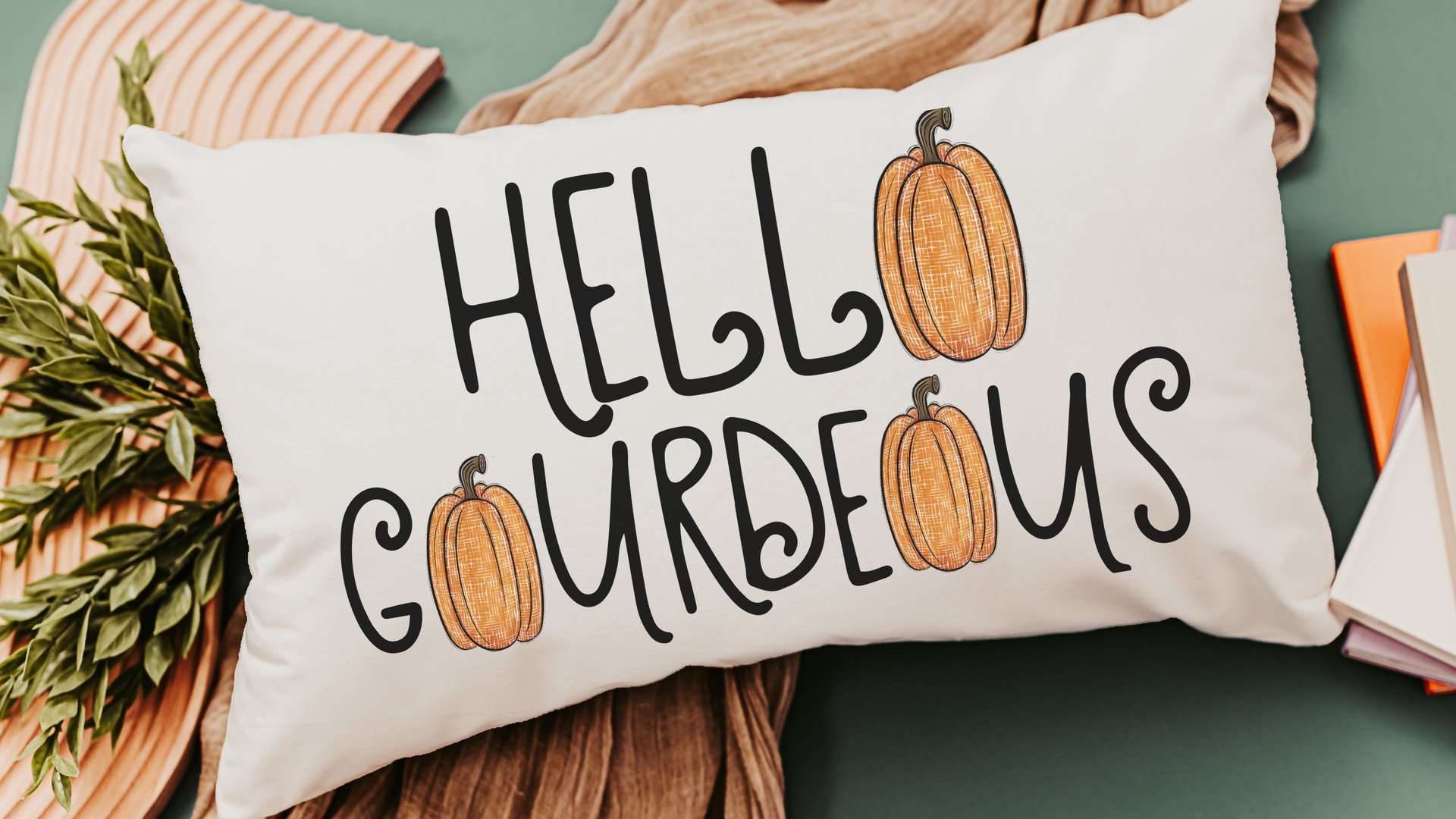 hello gourdgeous funny throw pillows for sofa, fall decor for home pumpkin lumbar pillow cover 12x20, Thanksgiving hostess gifts for women,