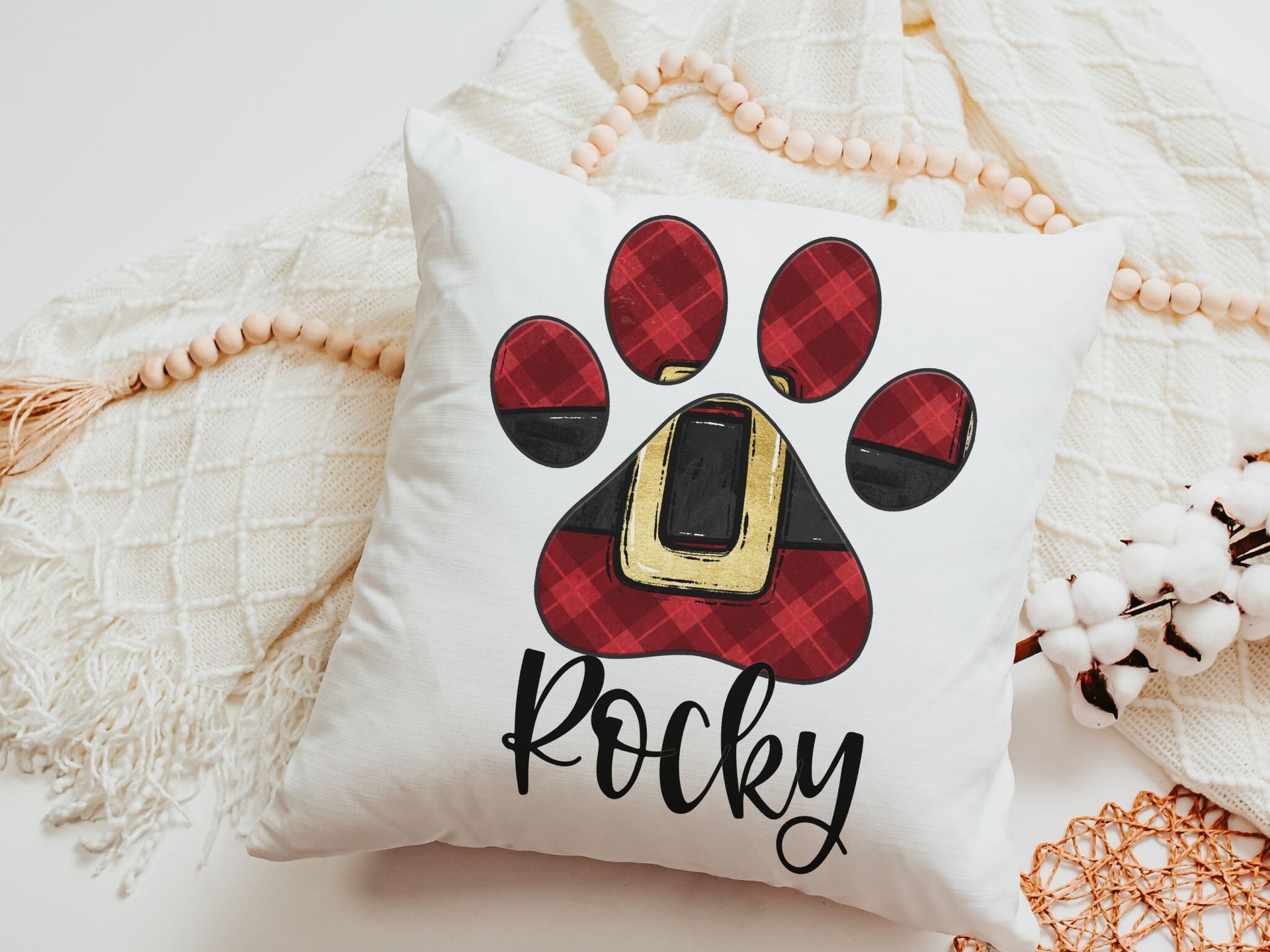 personalized Santa Paws Christmas throw pillows plaid Christmas decor for home, stocking stuffers for dog mom Christmas gifts for dog lovers