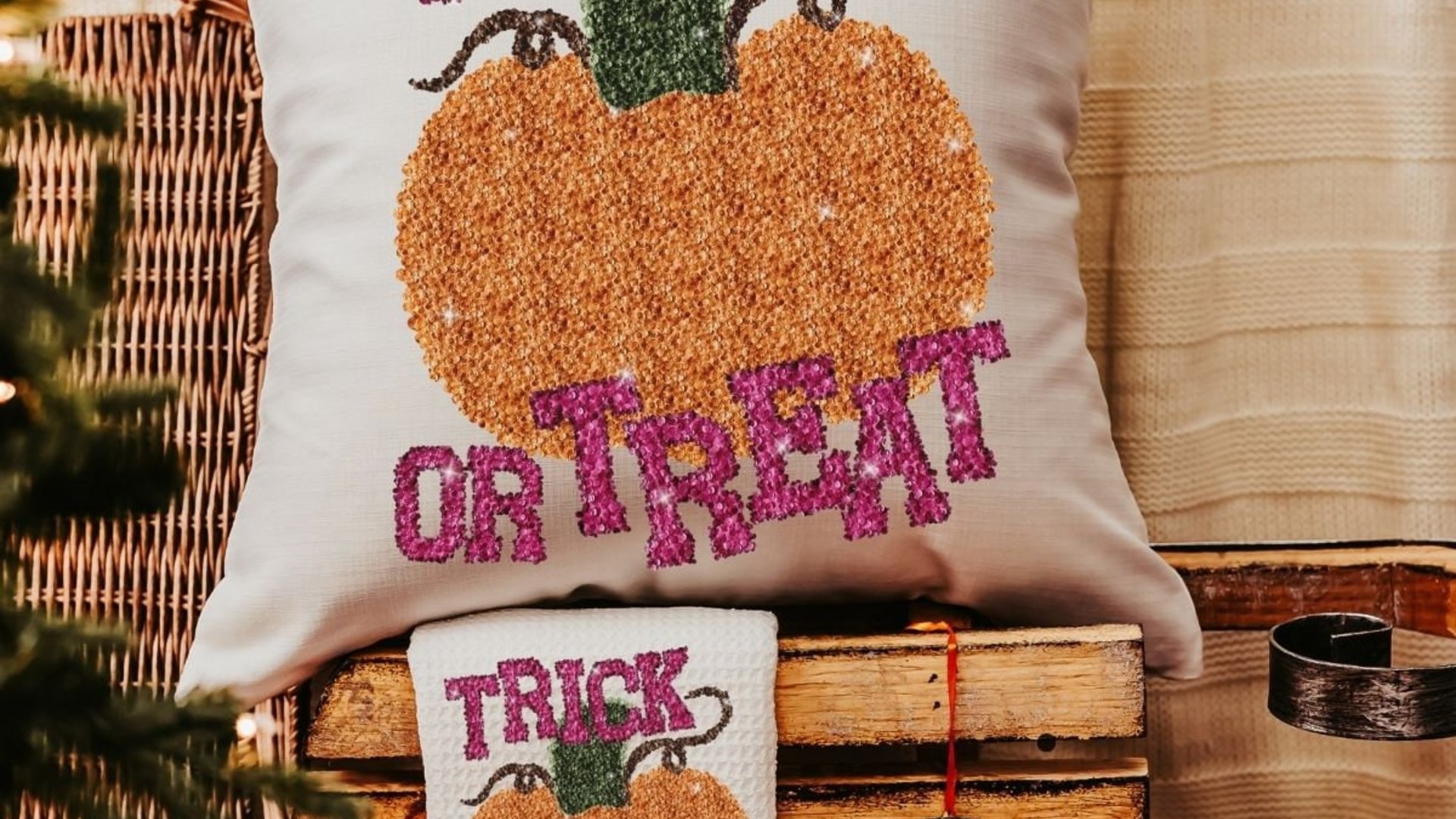 trick or treat Halloween kitchen towels for fall, boo basket stuffers for adults, cute pumpkin hand towels for bathroom, whimsical Halloween