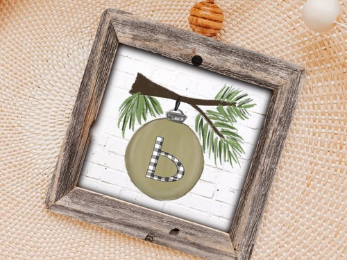 Personalized Sage Green Initial Christmas Ornament, 3.14in