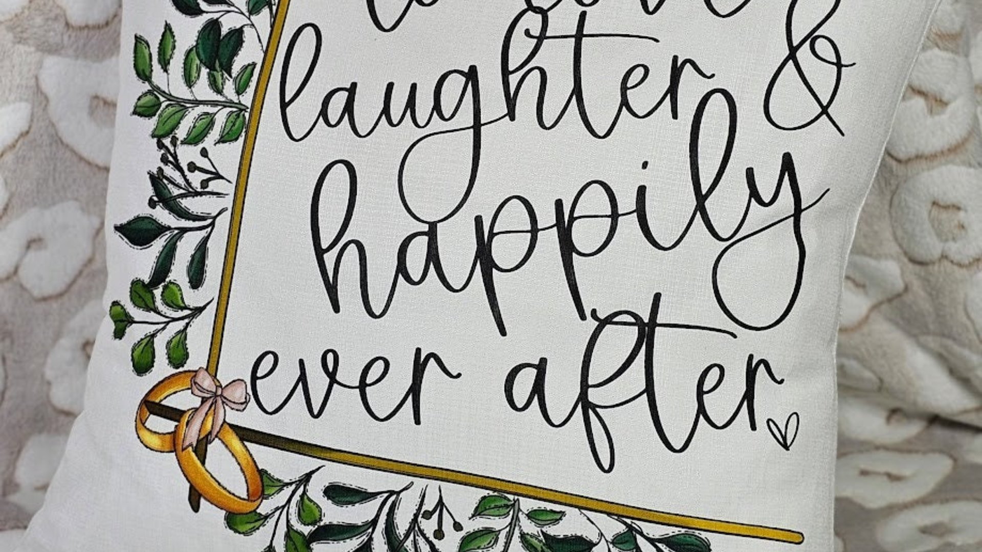 greenery wedding throw pillow for bedroom, happily ever after bridal shower gift, unique engagement gifts for couple, wedding day gift for