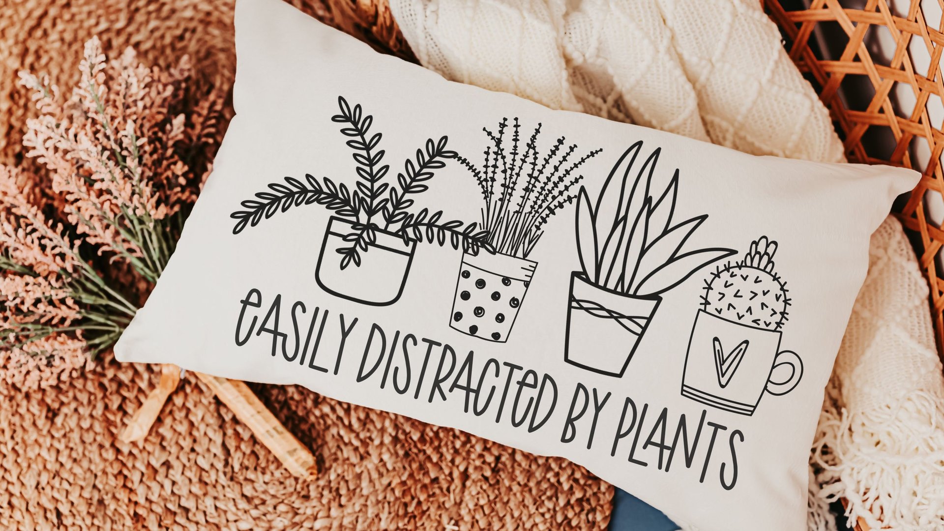 easily distracted by plants funny throw pillows for couch, plant mom gift, Mothers Day gift from daughter, plant gifts for her, gardener