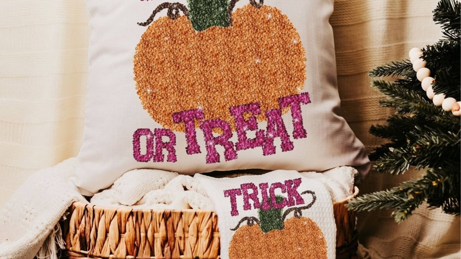 trick or treat Halloween kitchen towels for fall, boo basket stuffers for adults, cute pumpkin hand towels for bathroom, whimsical Halloween
