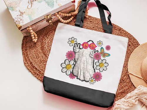 Groovy ghost Halloween tote bag