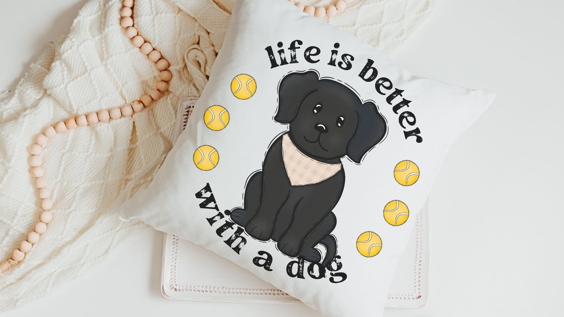 life is better with a dog throw pillows for sofa, black lab gifts, dog lover gift for women, black labrador decor, cute dog gifts for owners