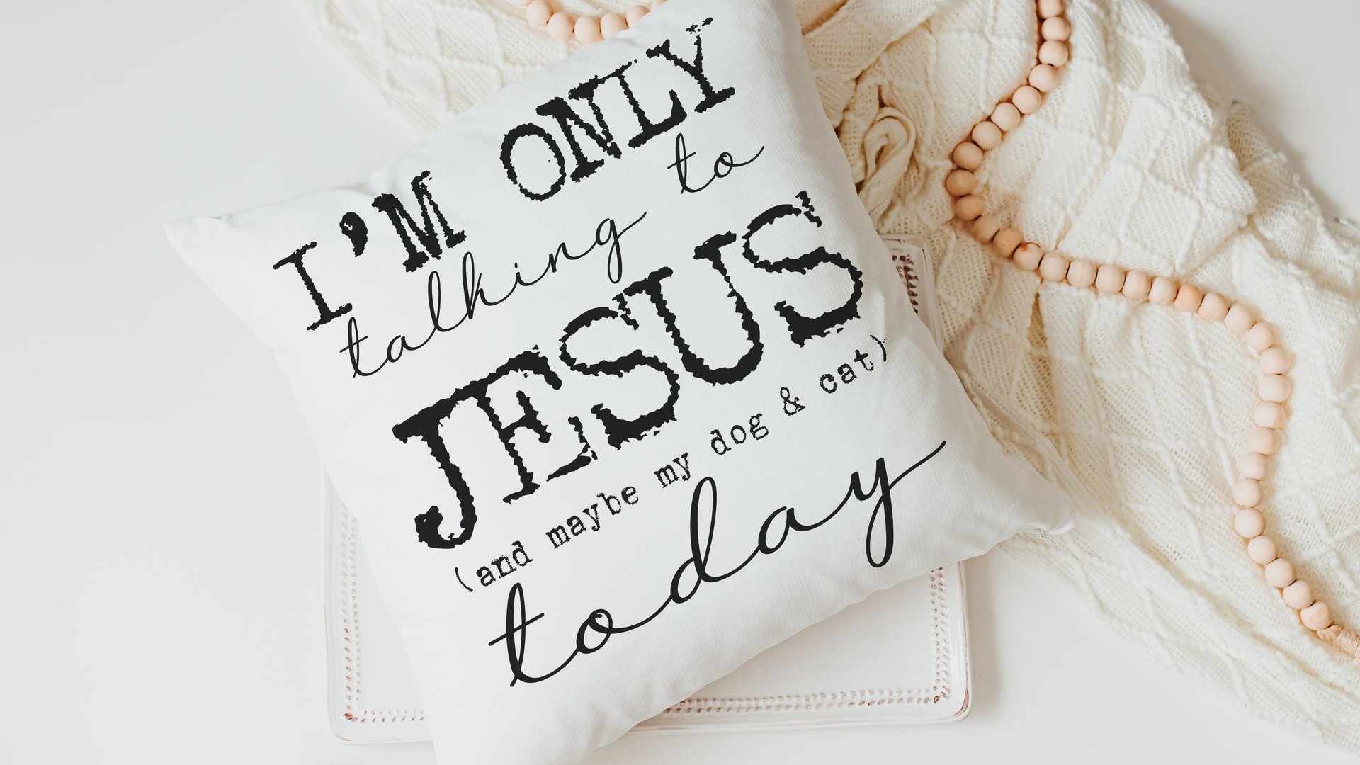I'm only talking to Jesus today Christian throw pillow for chair, cute Mothers day gift for dog and cat lovers, funny pet throw pillow 18x18