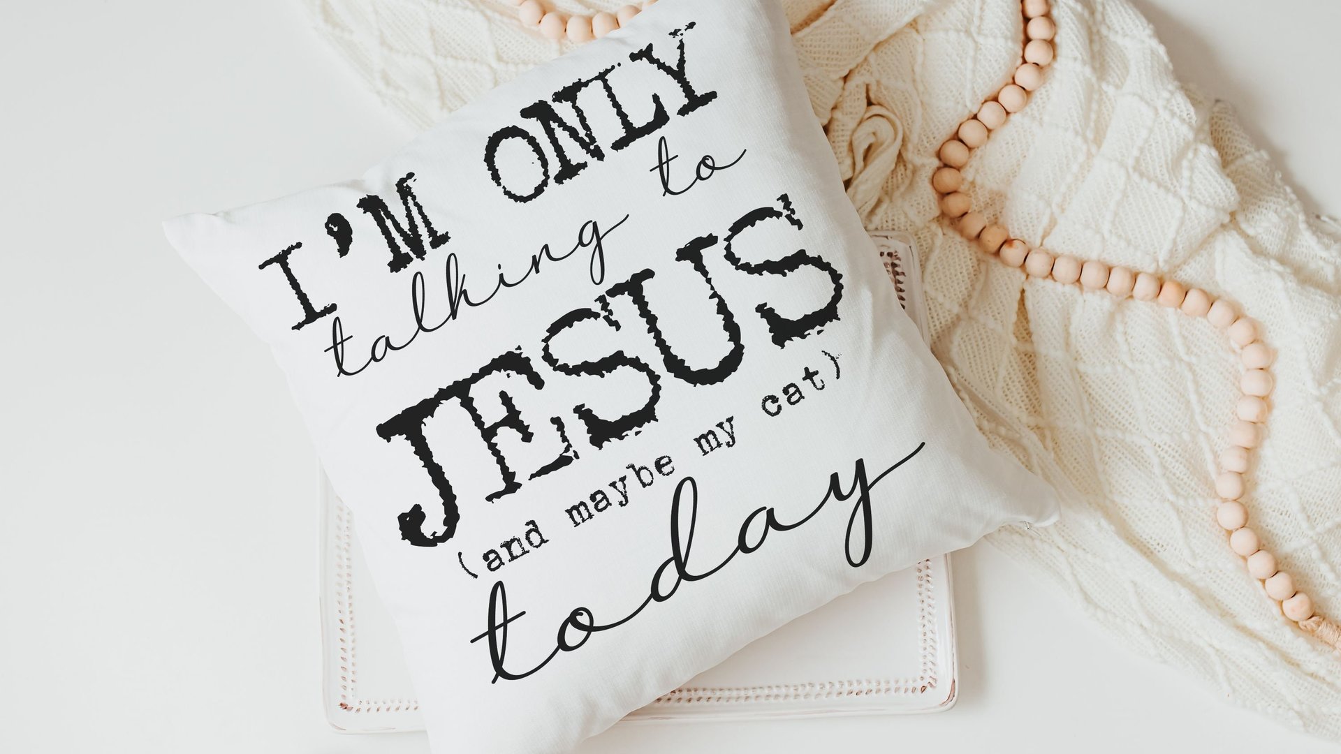 I'm only talking to Jesus today Christian throw pillow for chair, cute Christmas gifts for cat lovers, funny cat throw pillow covers 18x18