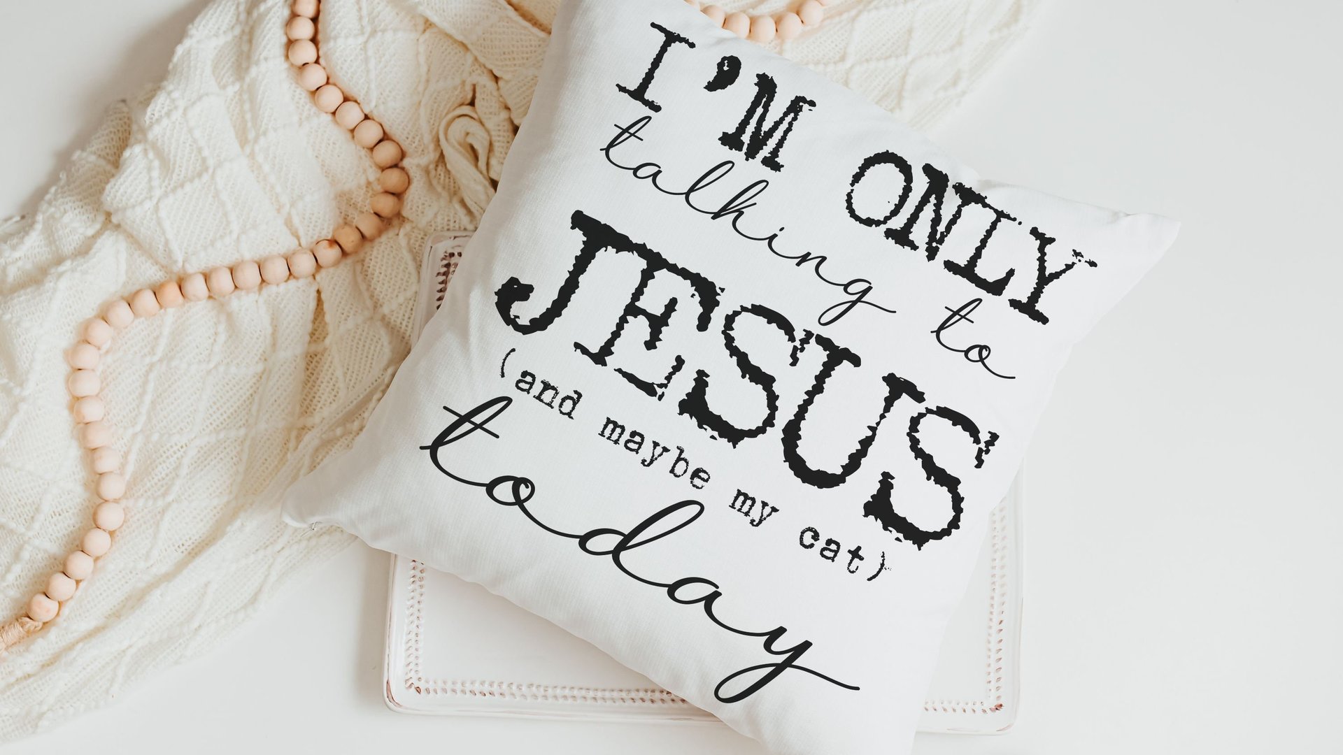 I'm only talking to Jesus today Christian throw pillow for chair, cute Christmas gifts for cat lovers, funny cat throw pillow covers 18x18