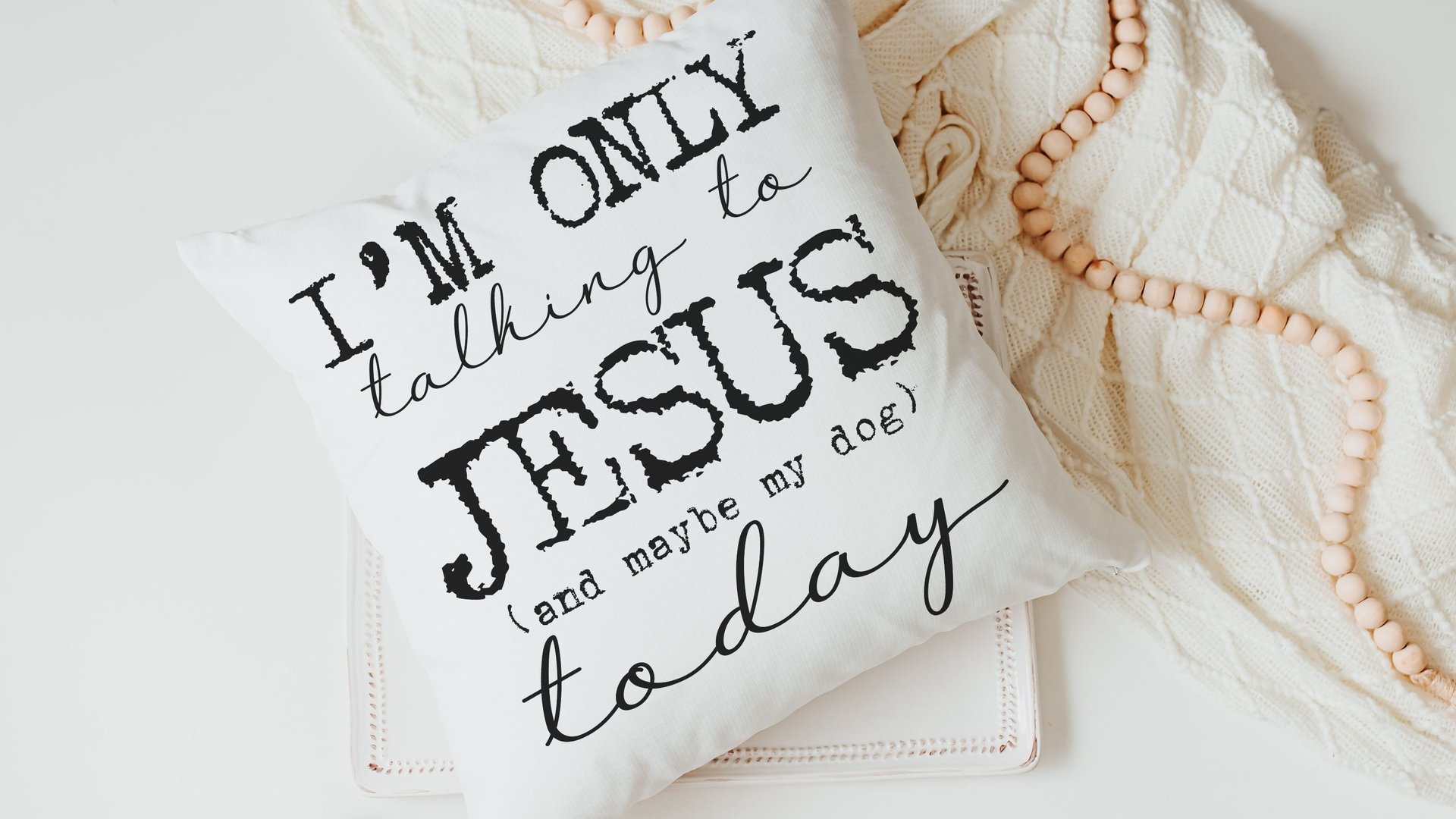 I'm only talking to Jesus today Christian throw pillow for chair, cute dog lover gifts for women, funny dog decor for home, dog mom gifts