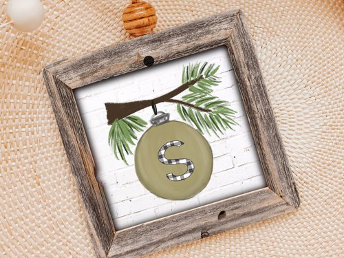 Personalized Sage Green Initial Christmas Ornament, 3.14in