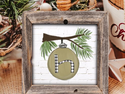 Personalized Sage Green Initial Christmas Ornament, 3.14in