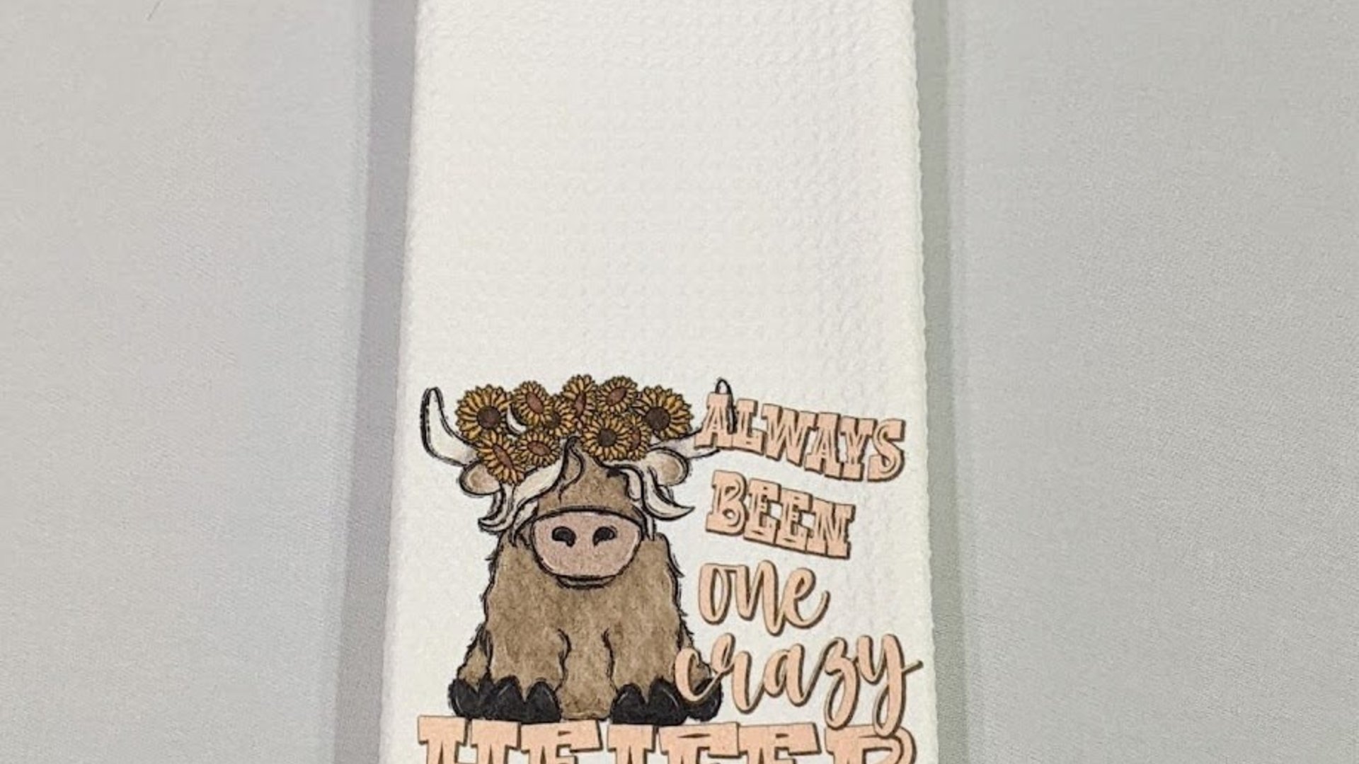 crazy heifer funny kitchen towels for women, highland cow gifts for cow lovers, cute cow kitchen decor, sunflower cow hand towels for