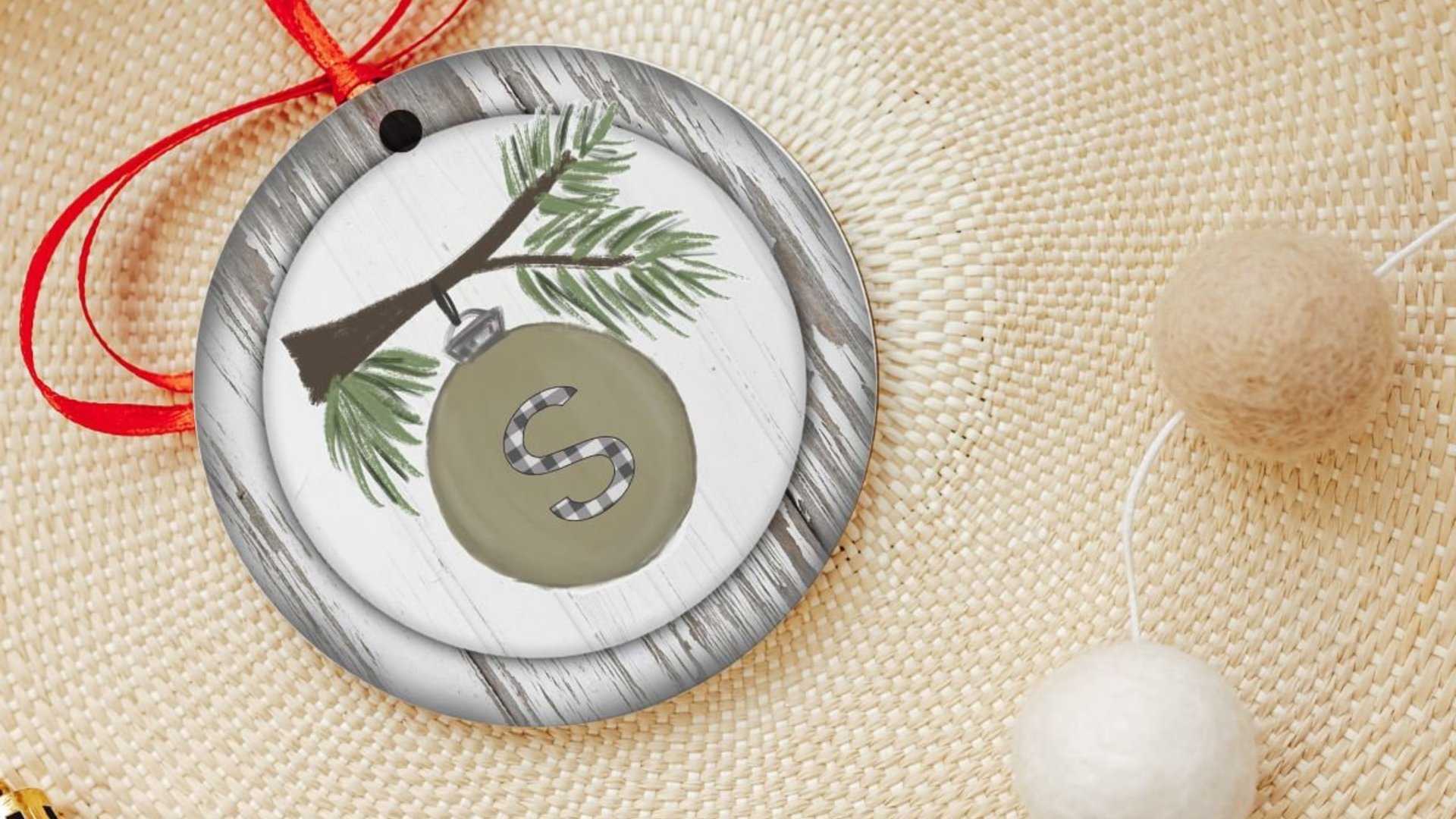 personalized initial throw pillows for Christmas ornament pillow covers 18 x 18, sage green Christmas decor, farmhouse Christmas gift set