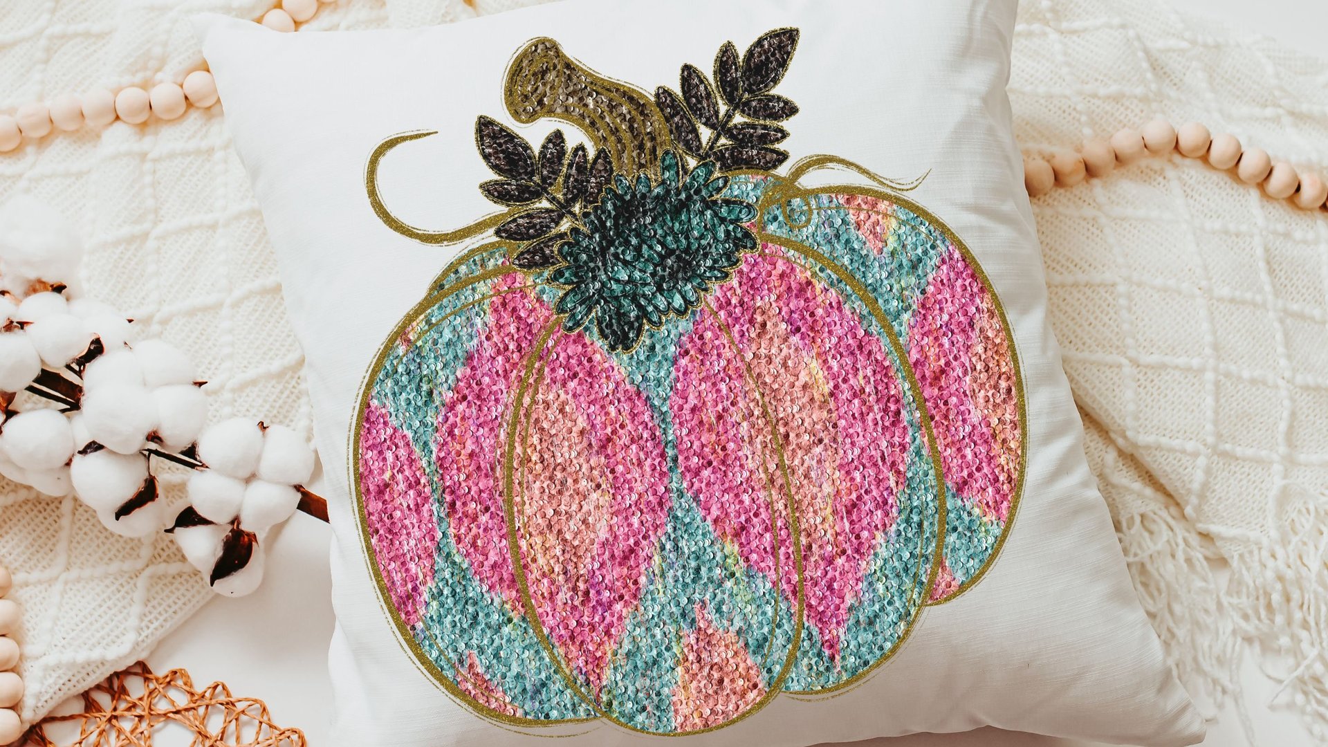 colorful pumpkin throw pillow covers 18x18, faux sequin turquoise pumpkin accent pillows for couch, cute pumpkin gifts, bright fall decor