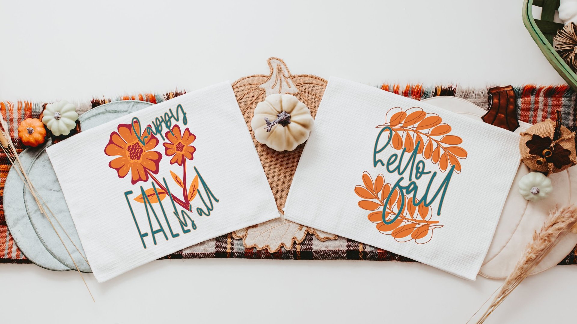 happy fall yall kitchen towels for friends, burgundy and orange flower hand towels for bathroom, fall housewarming gift for women, autumn