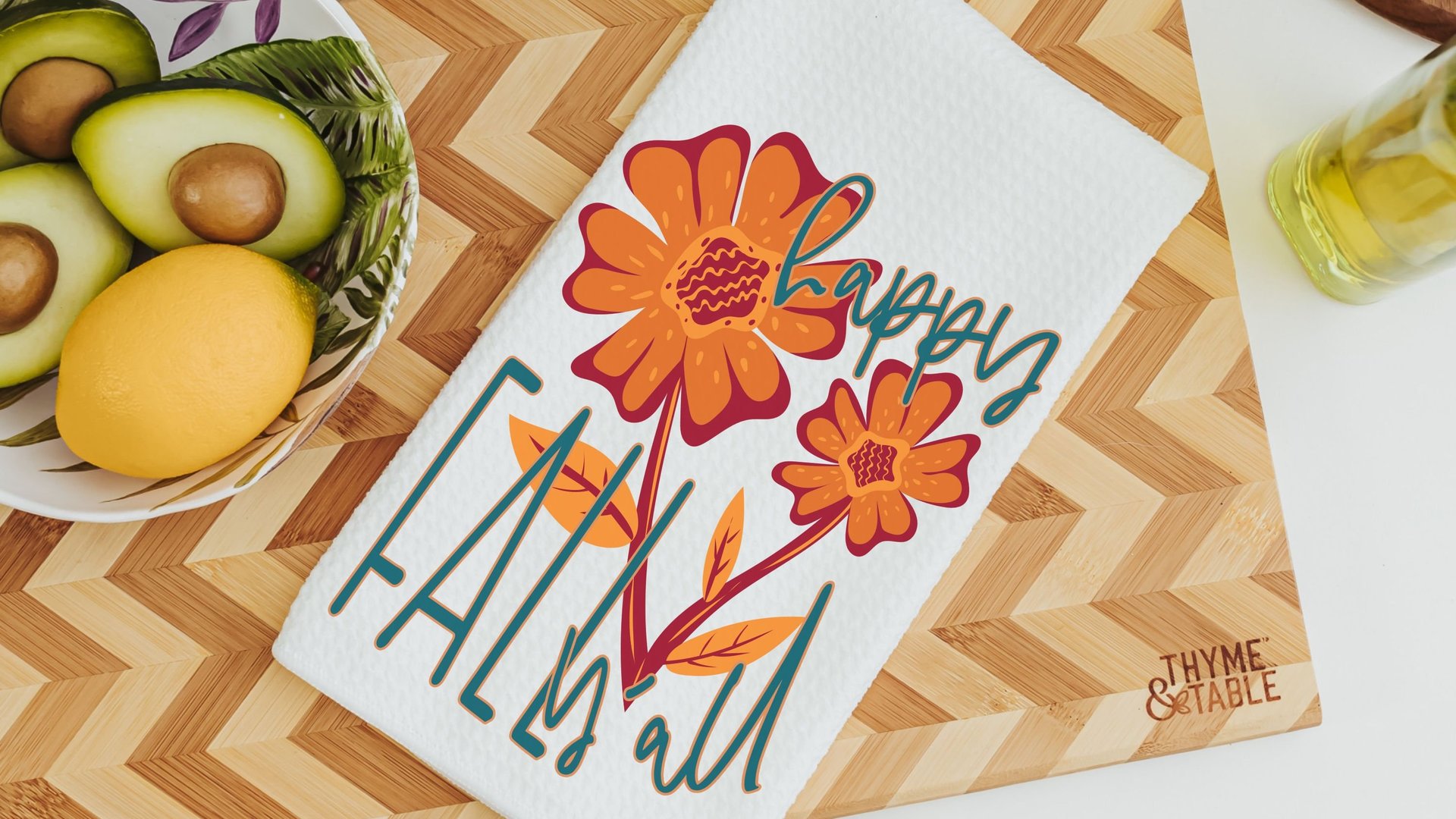 happy fall yall kitchen towels for friends, burgundy and orange flower hand towels for bathroom, fall housewarming gift for women, autumn