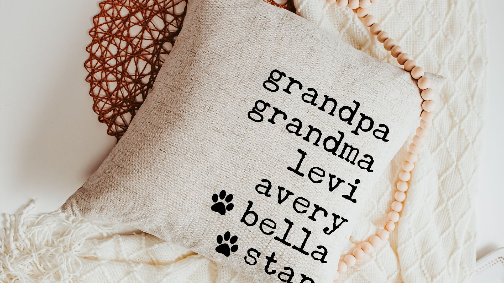 personalized family names throw pillow for bed, pet name pillow, unique anniversary gift for couple, dog parent gift, modern farmhouse decor