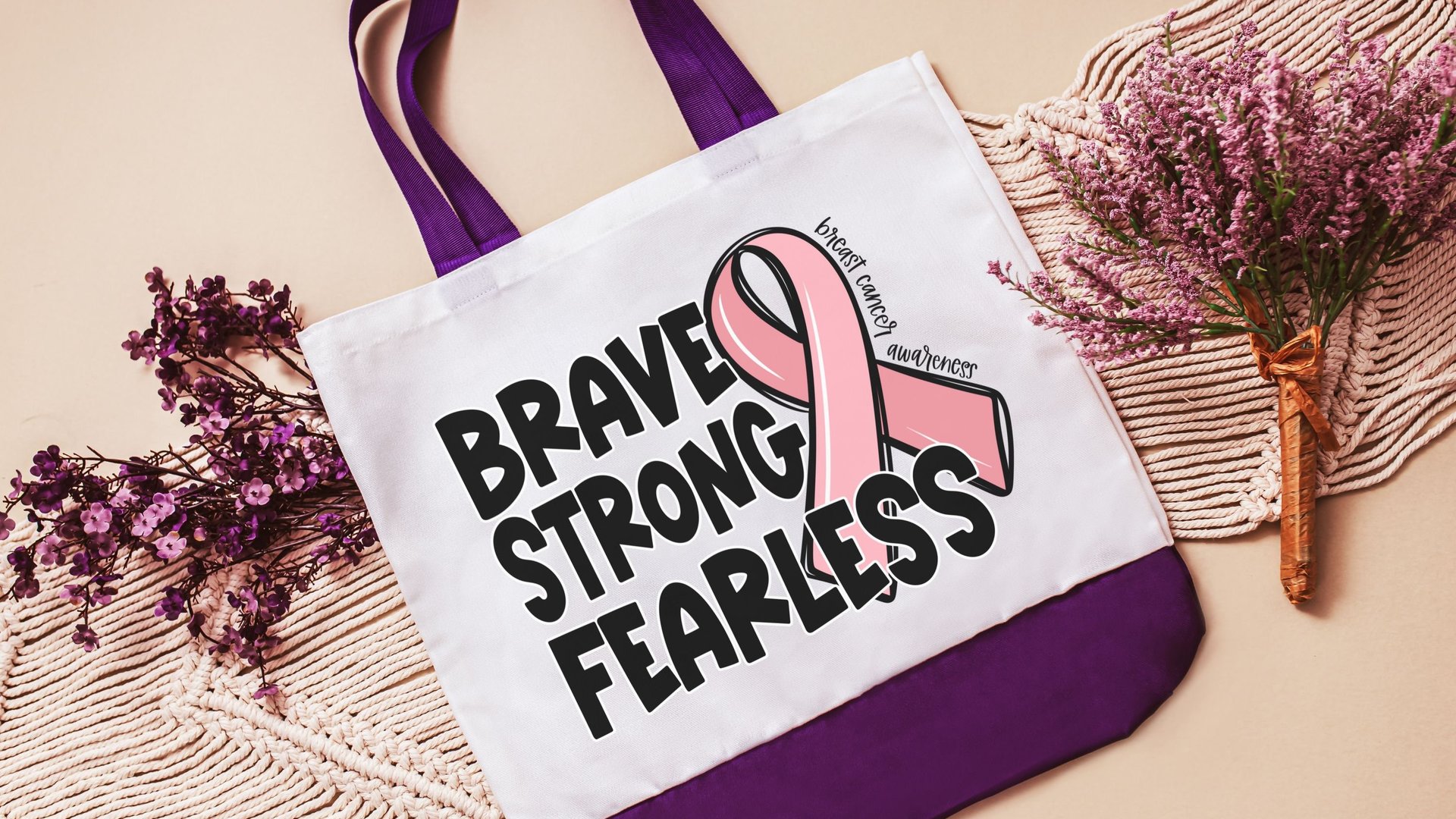 breast cancer awareness tote bag for women, brave strong fearless merch, breast cancer survivor gift, ring the bell end of chemo gift, save