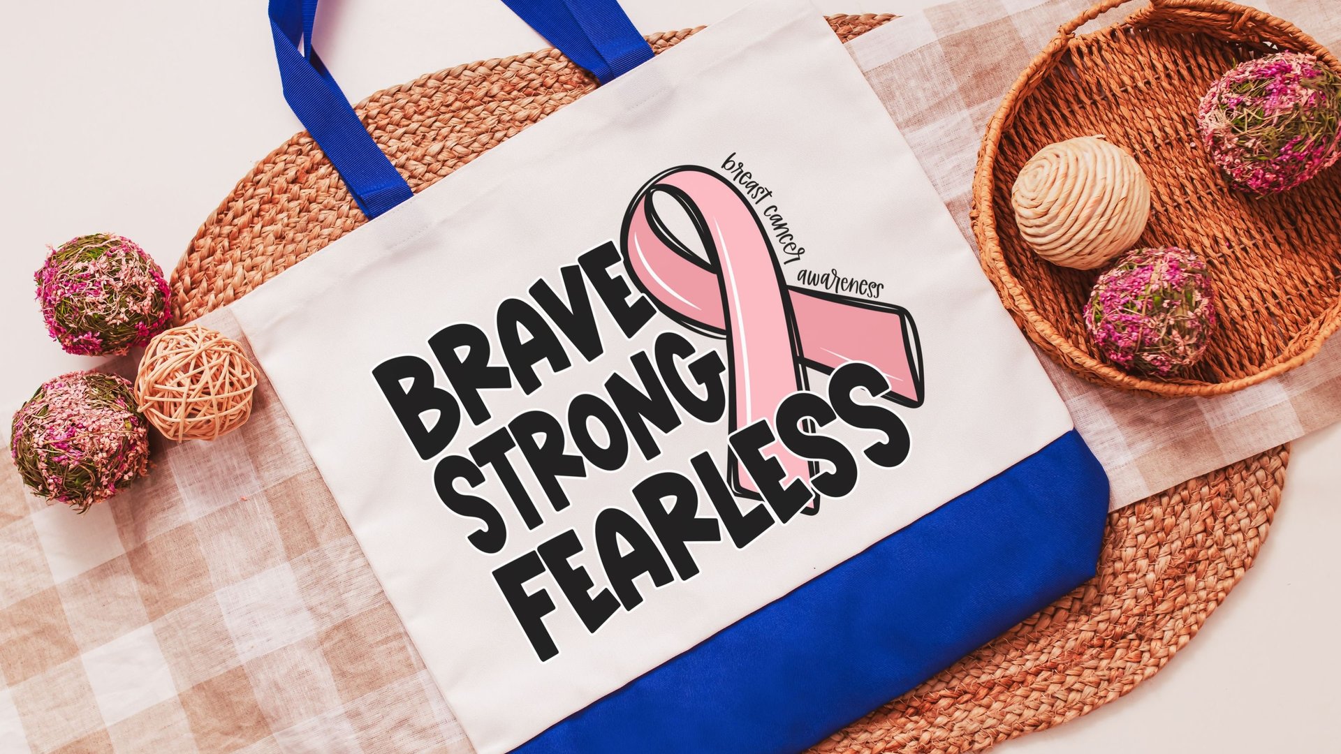 breast cancer awareness tote bag for women, brave strong fearless merch, breast cancer survivor gift, ring the bell end of chemo gift, save