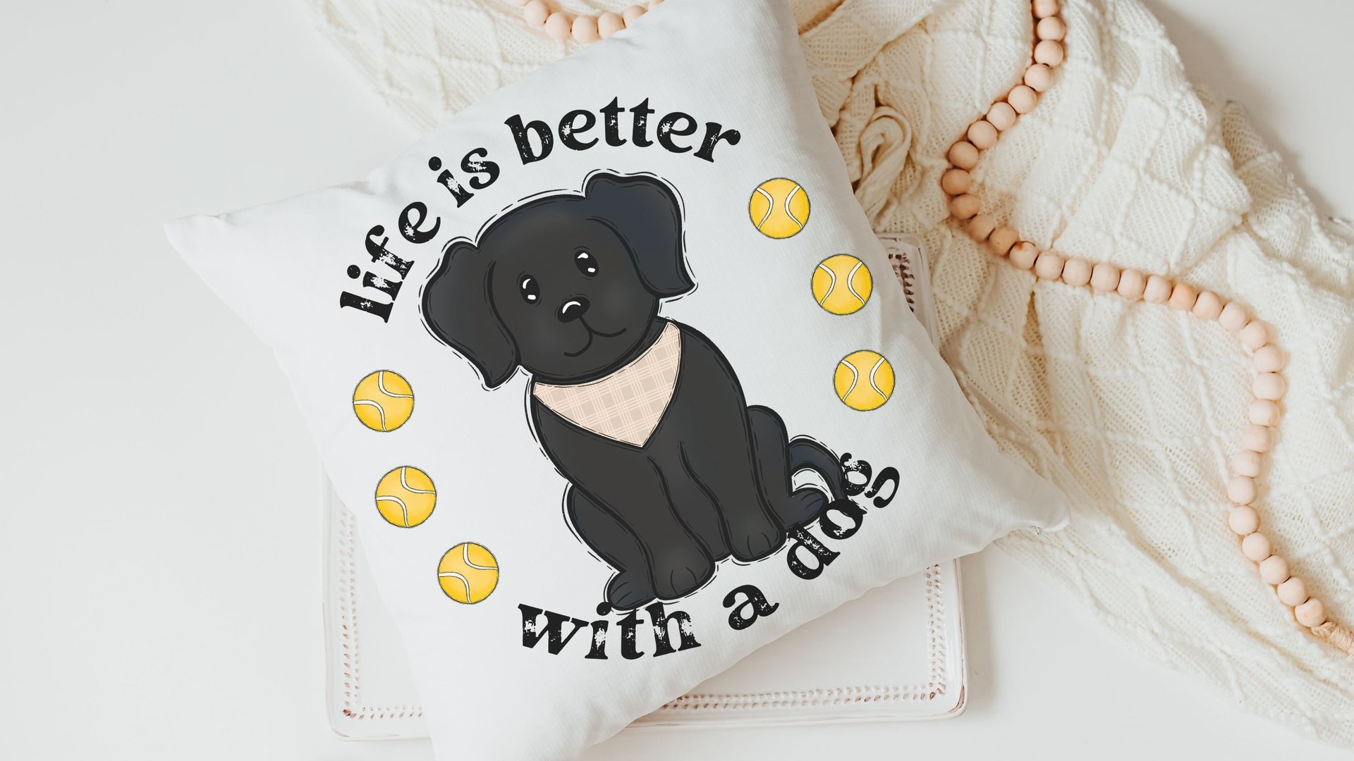 life is better with a dog throw pillows for sofa, black lab gifts, dog lover gift for women, black labrador decor, cute dog gifts for owners