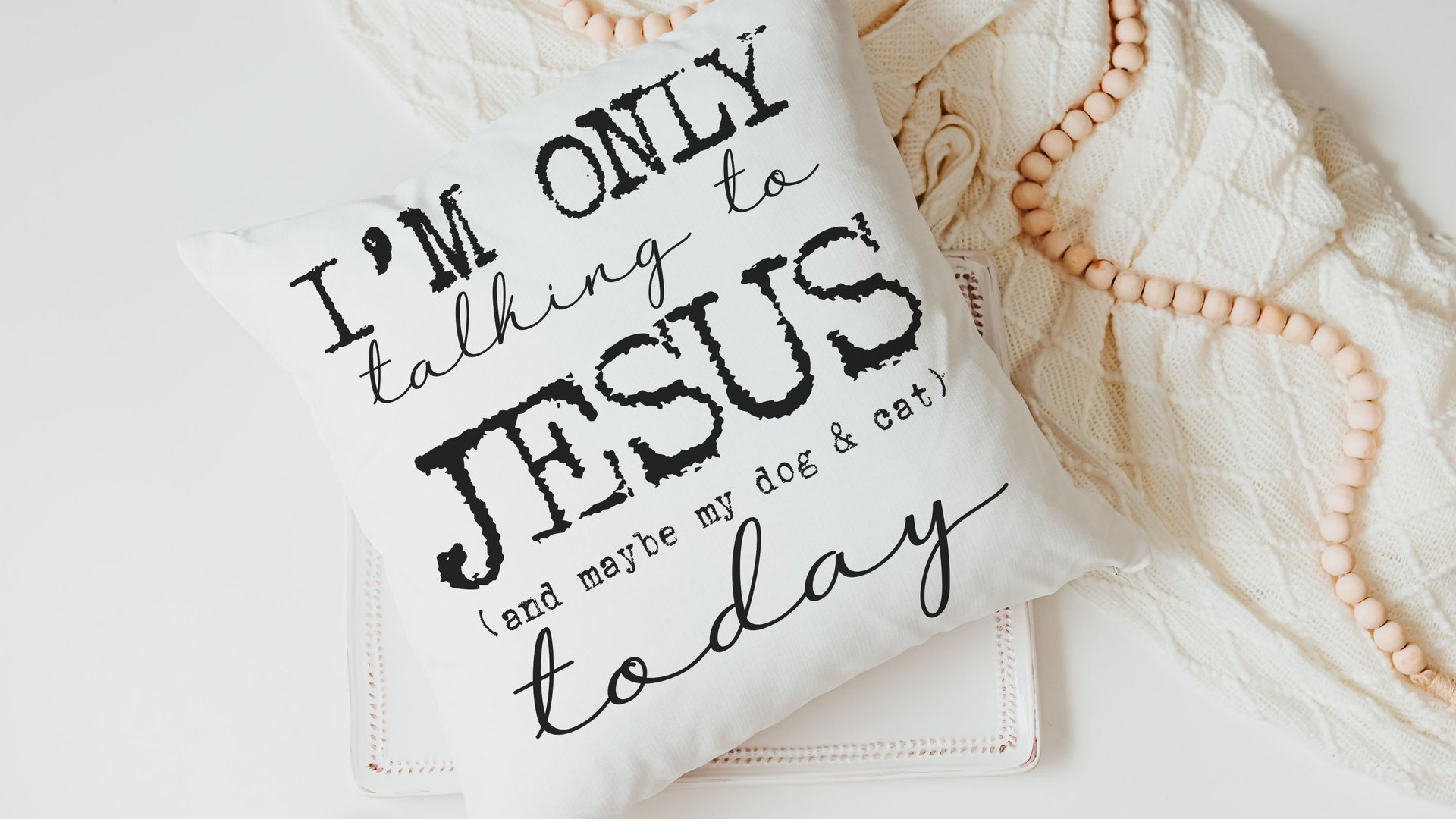 I'm only talking to Jesus today Christian throw pillow for chair, cute Mothers day gift for dog and cat lovers, funny pet throw pillow 18x18