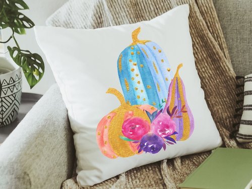 Watercolor Pumpkin Halloween Throw Pillow, 18x18