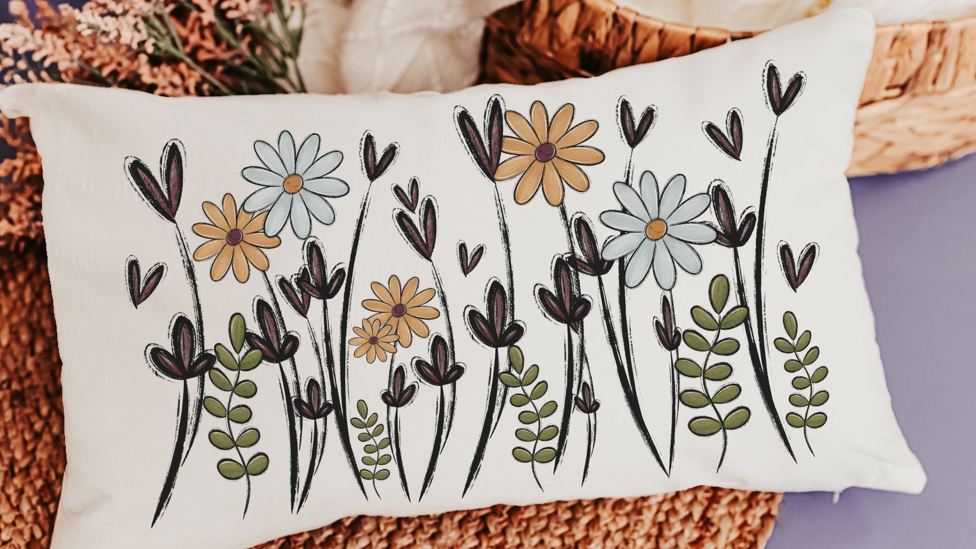 wildflower throw pillow for sofa, plant mom gift, Christmas gifts for gardeners, wildflower nursery decor, rocking chair pillow, lumbar