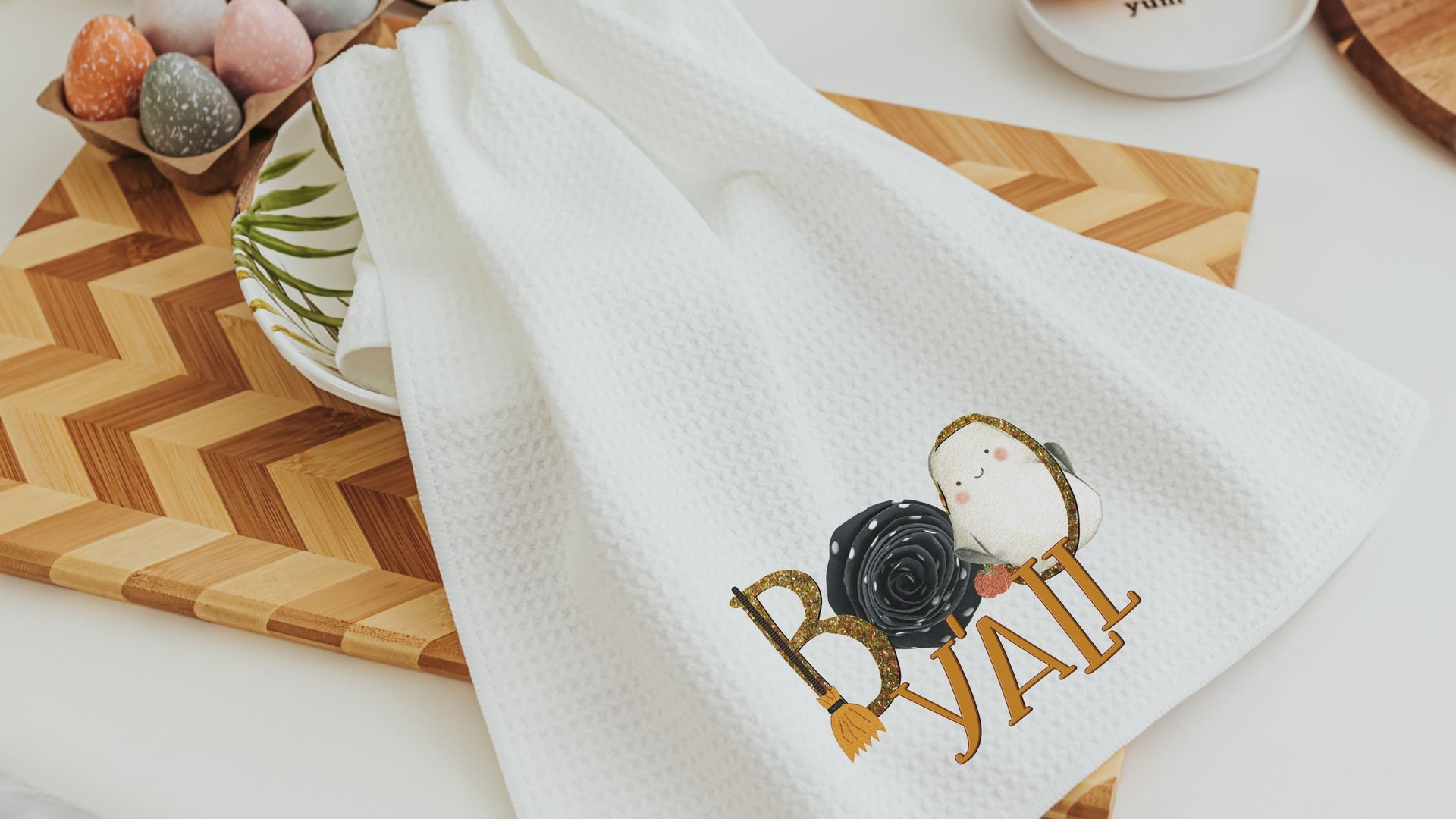 boo yall Halloween kitchen towels, October birthday gifts for her, orange buffalo plaid kitchen hand towels, fall decorations for home, best