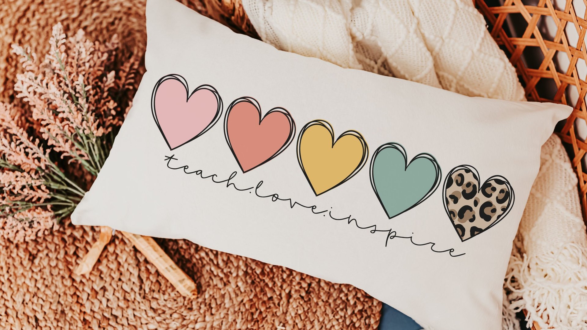 teach love inspire lumbar decorative accent pillow for couch, thank you gifts for colleagues, cute classroom decor preschool teacher gifts