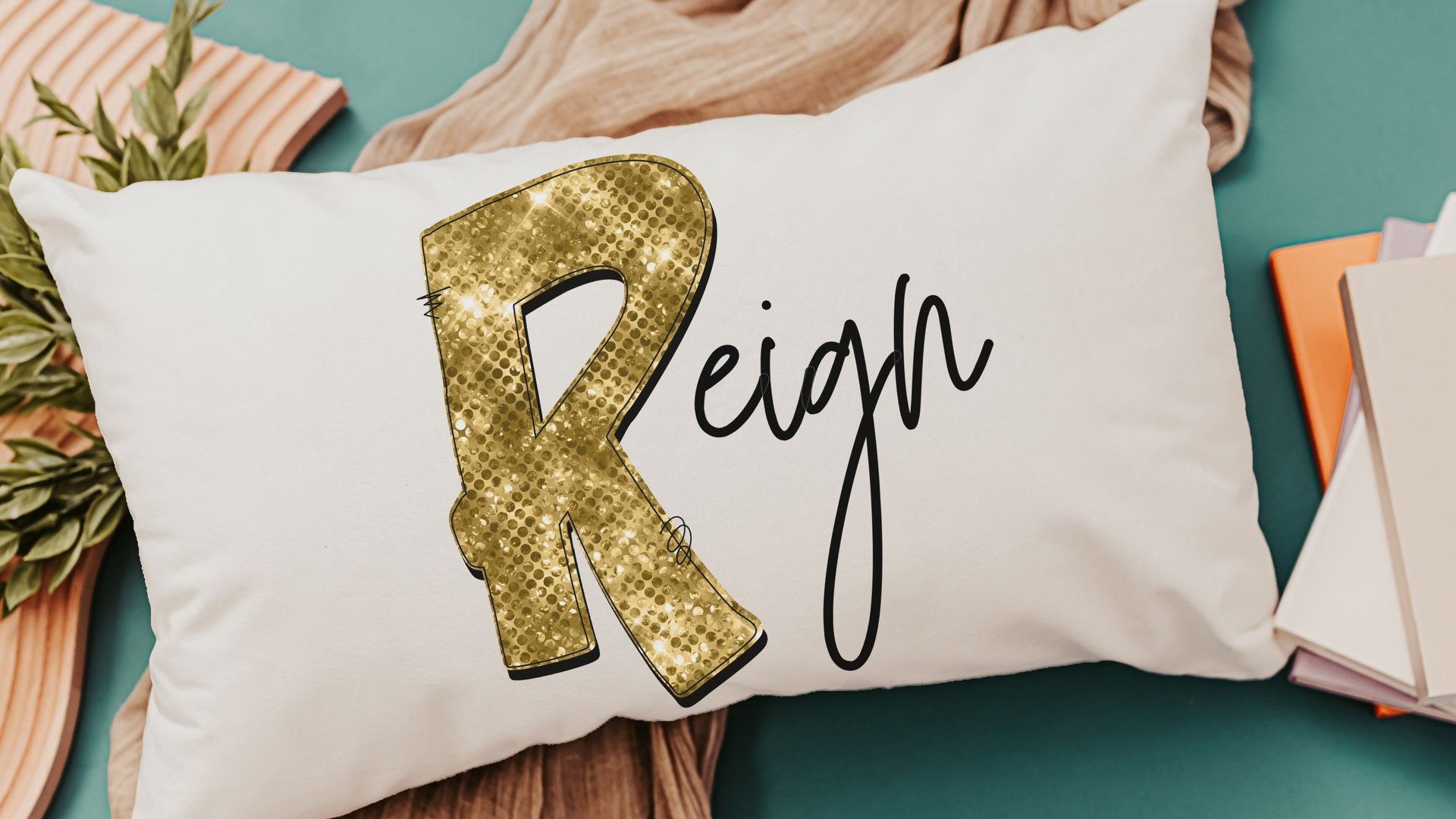 personalized gold sparkle name pillow for dorm, teen girl gifts, lumbar bed pillow for reading, cute pillows for girls, unique gifts for