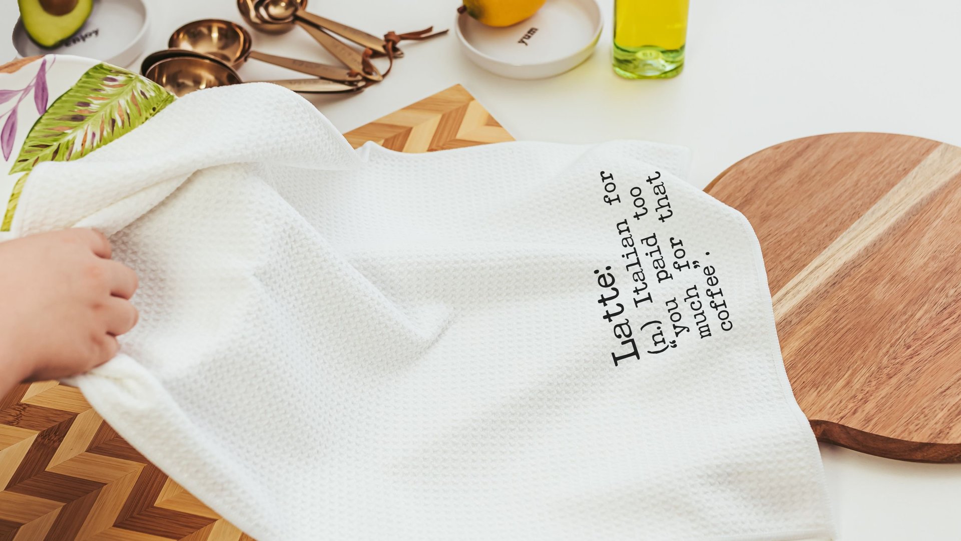 latte coffee kitchen towel funny kitchen hand towels, coffee lover gift for her, coffee bar decor, sarcastic gifts for coworkers, best gifts